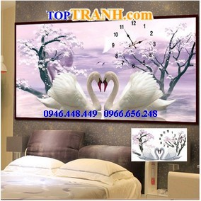 Tranh gắn đá đồng hồ thiên nga